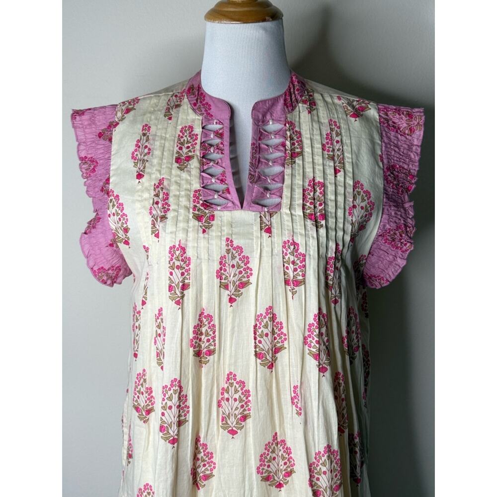THML Anthropologie Pink Pintuck Sleeveless Floral Mini Dress - Picture 3 of 8